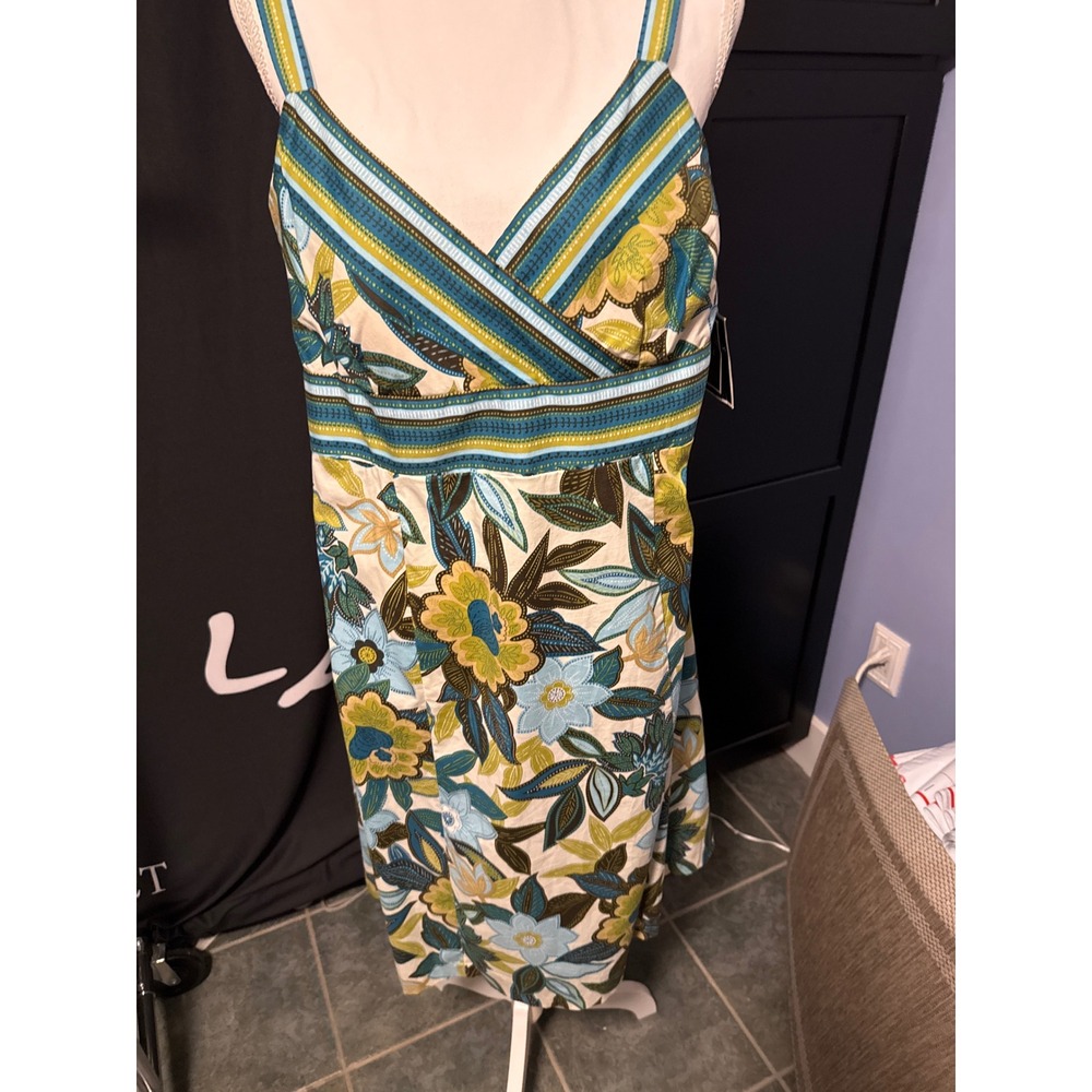R&K Originals Floral Midi Dress‎ Green Blue Cotton Blend Size 16 NWT